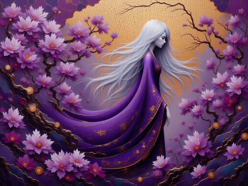 Elegant Purple Cat in Vietnamese Lacquer Art