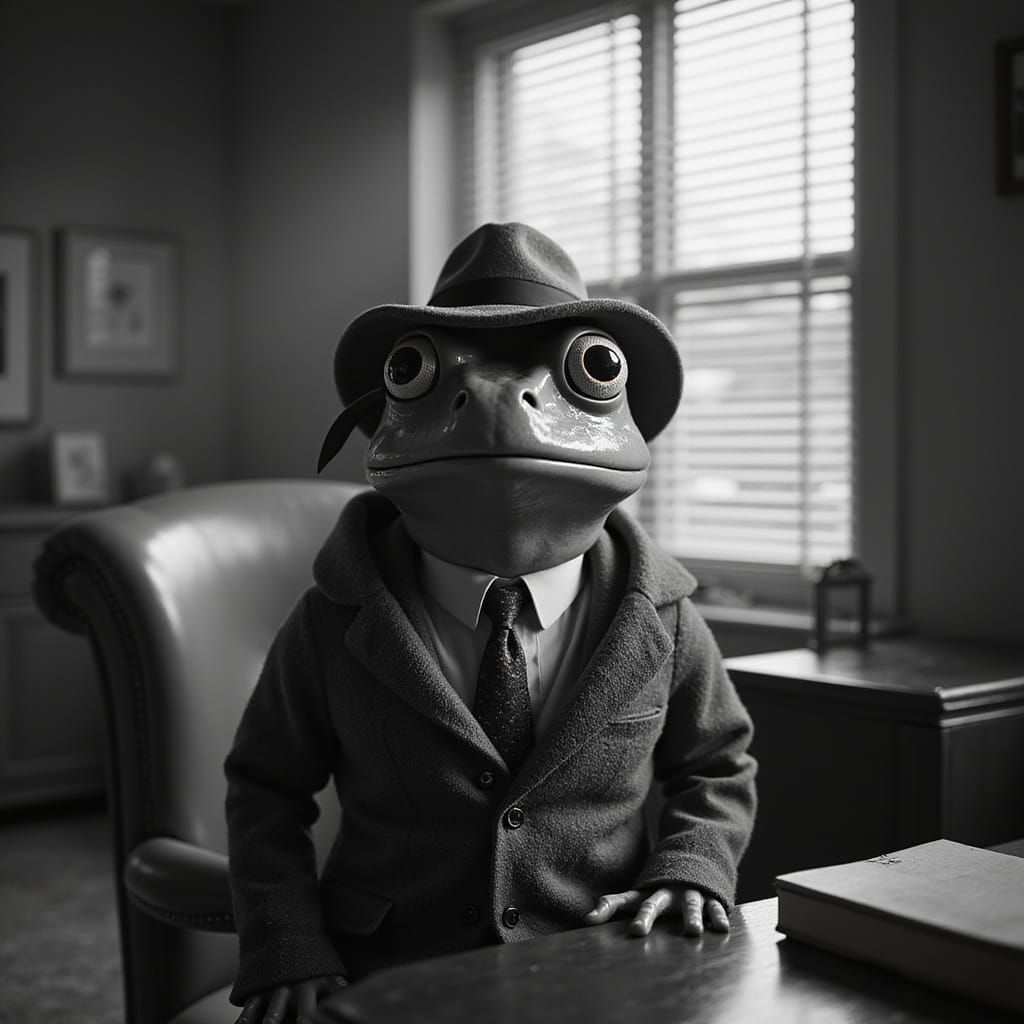 Frog Detective in Noir Style, 3D Rendered