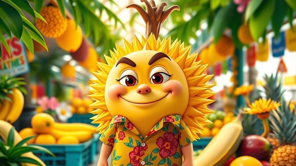 Vibrant Durian Fruit in Tropical Market Scene