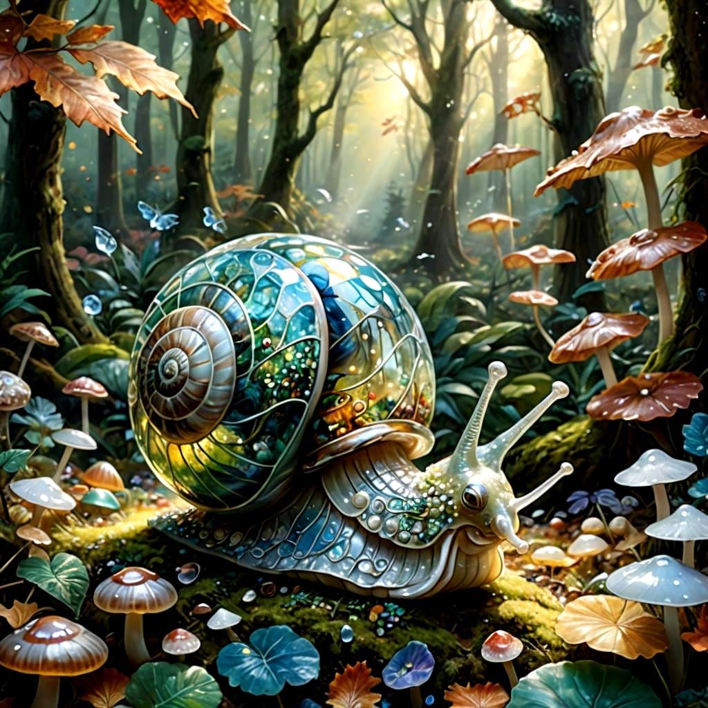 Opalescent Glass Snail in Ethereal Forest