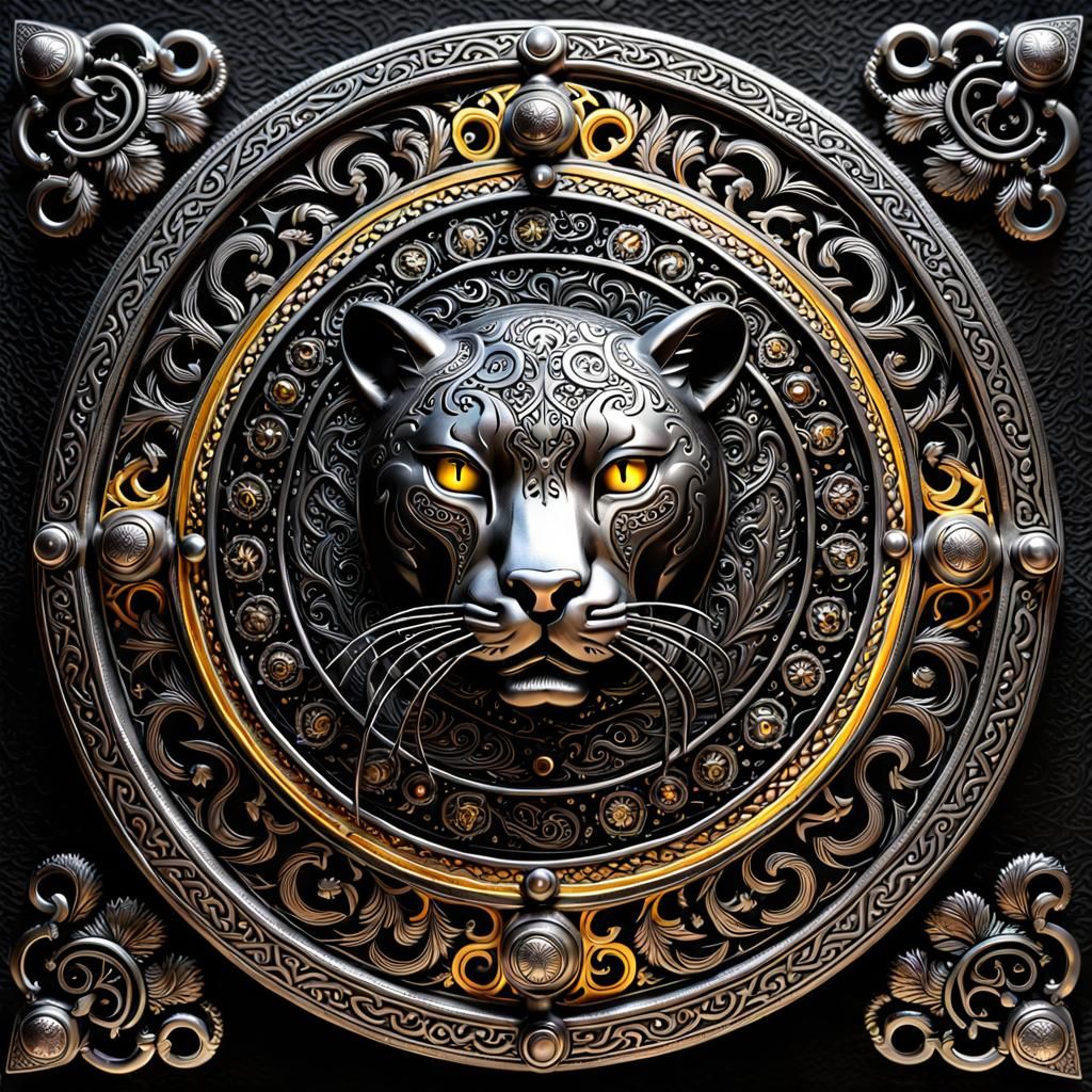 Elegant Silver Shield with Black Puma in Filigree