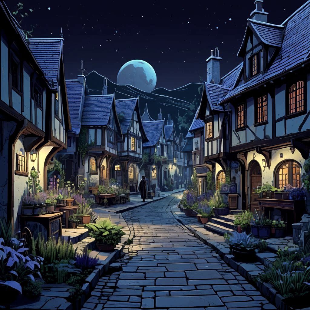 Medieval Lunar Suburb with Space Plants