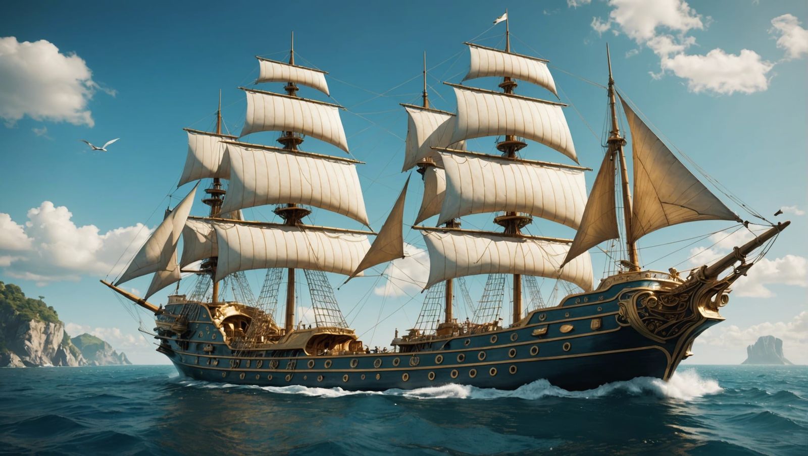 Aether Style Sailing Ship on Scenic Ocean