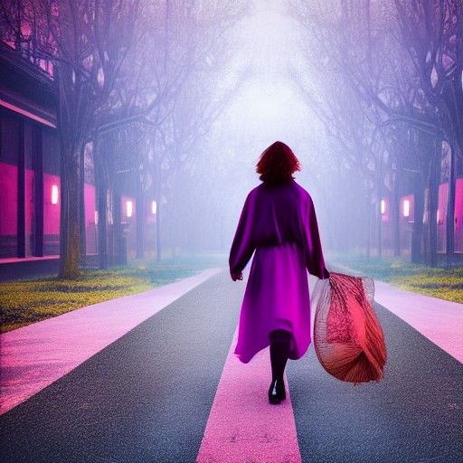 Beautiful Woman Walking Towards Camera at Dawn