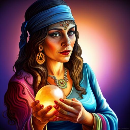 Mysterious Fortune Teller with Crystal Ball