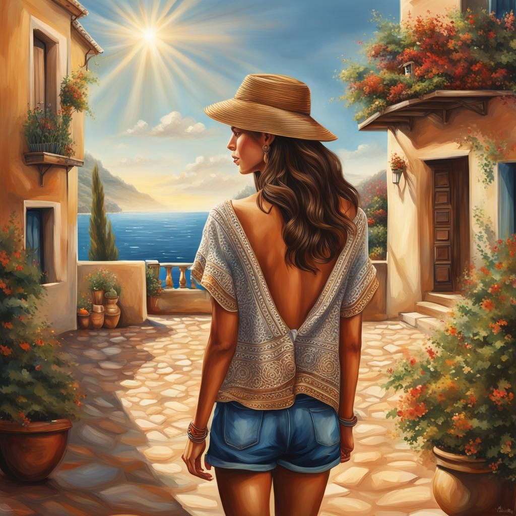 Mediterranean Brunette in Hyperrealistic Style