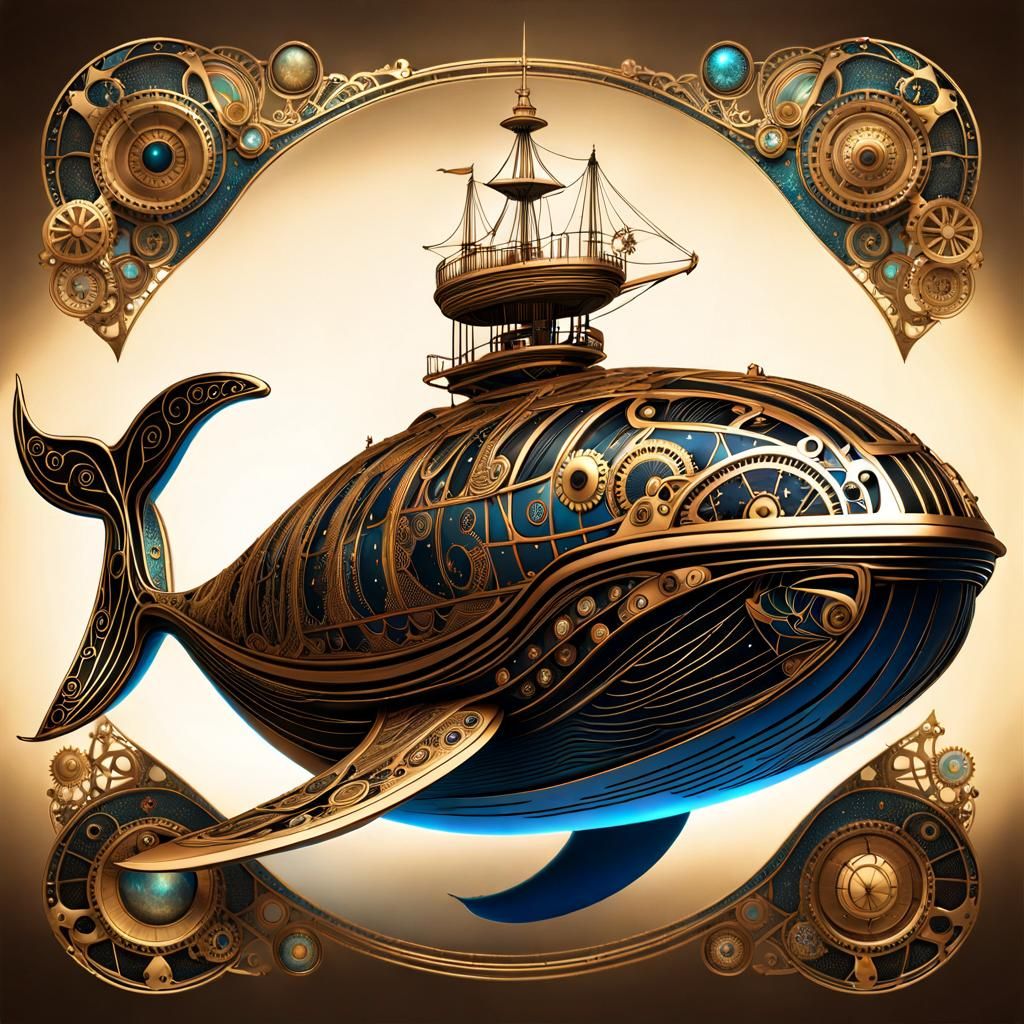 Steampunk Whale Spaceship by Leonardo Da Vinci