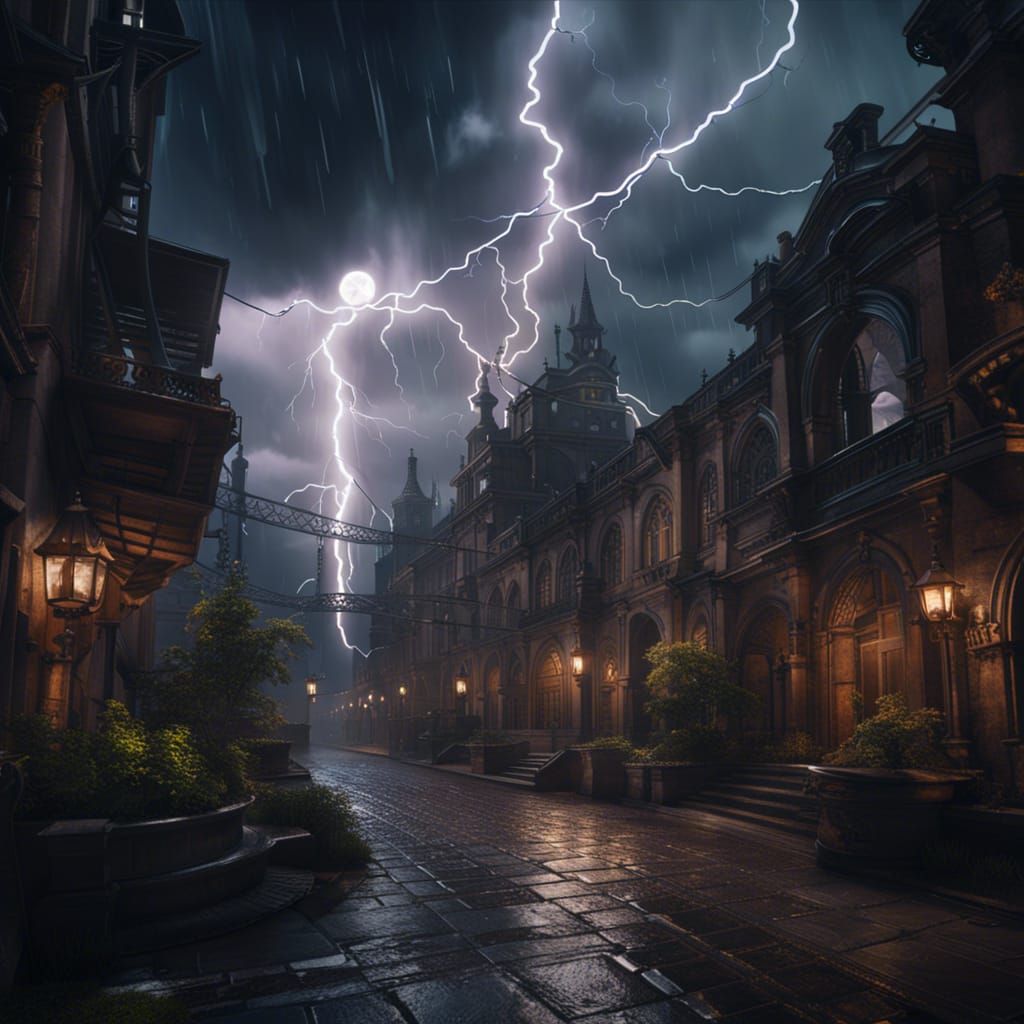 Lightning Illuminates City in Detailed Matte Painting