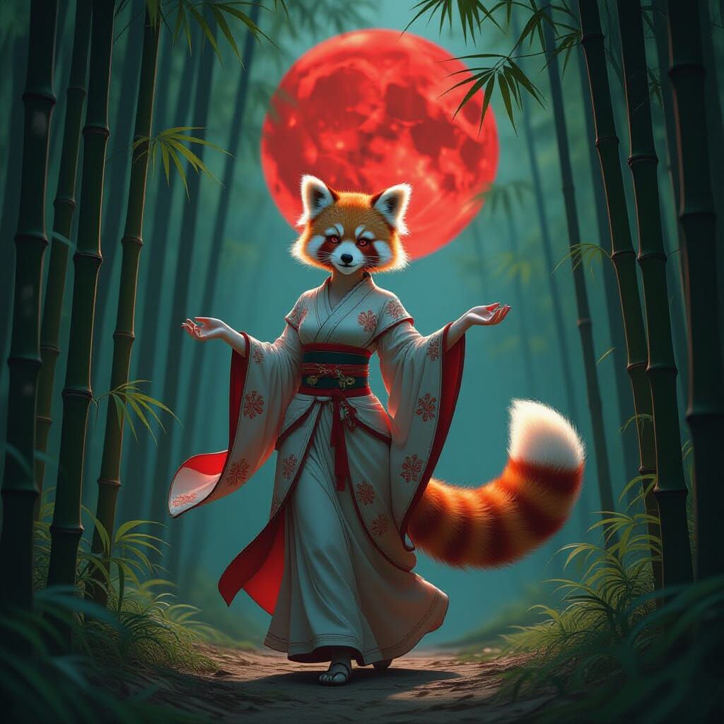 Fantasy Art: Chimera Woman Under Crimson Moon