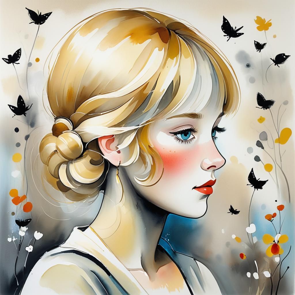 Girl with Skunk in Rosina Wachtmeister Style