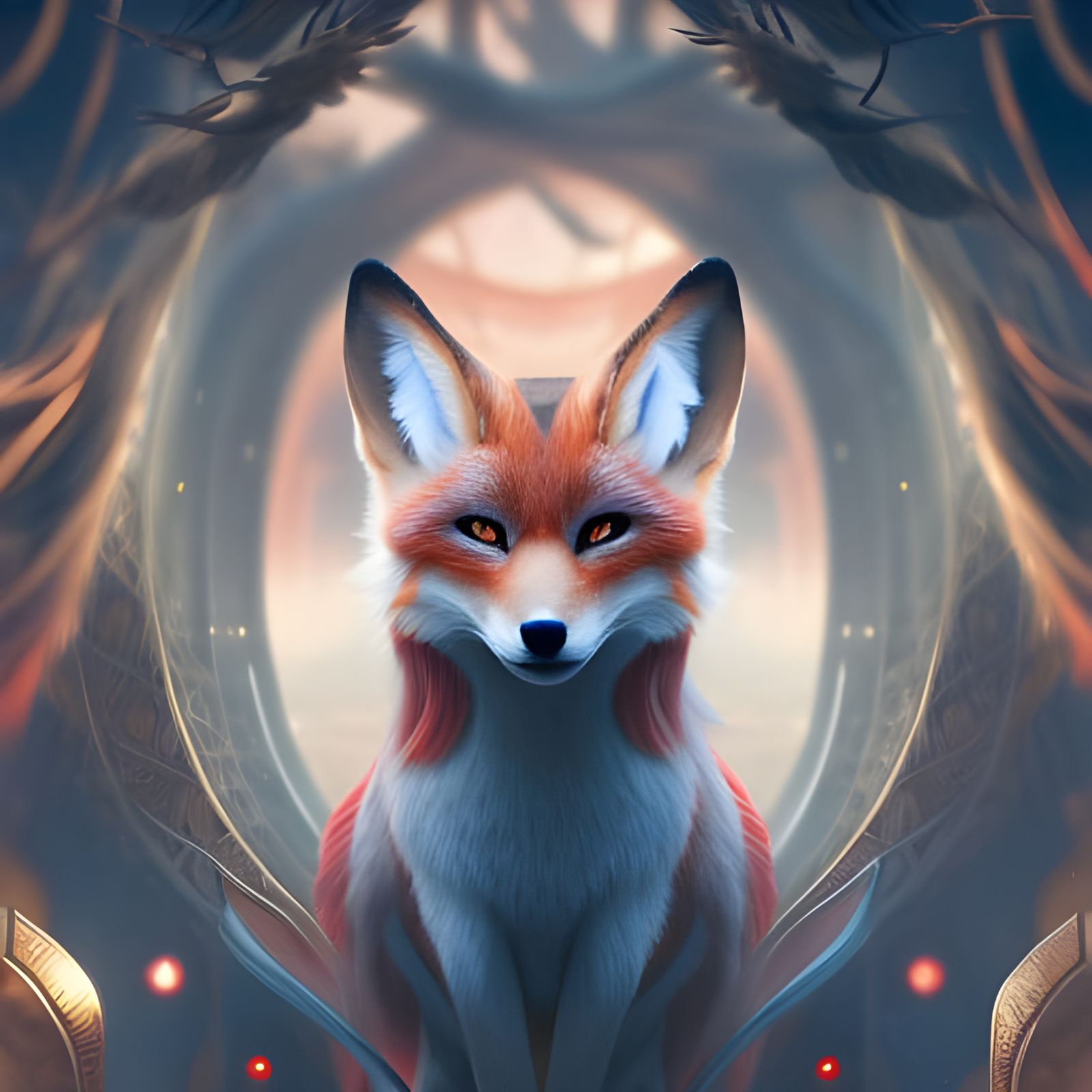 Fox Deity with Red Hair in Anime Style