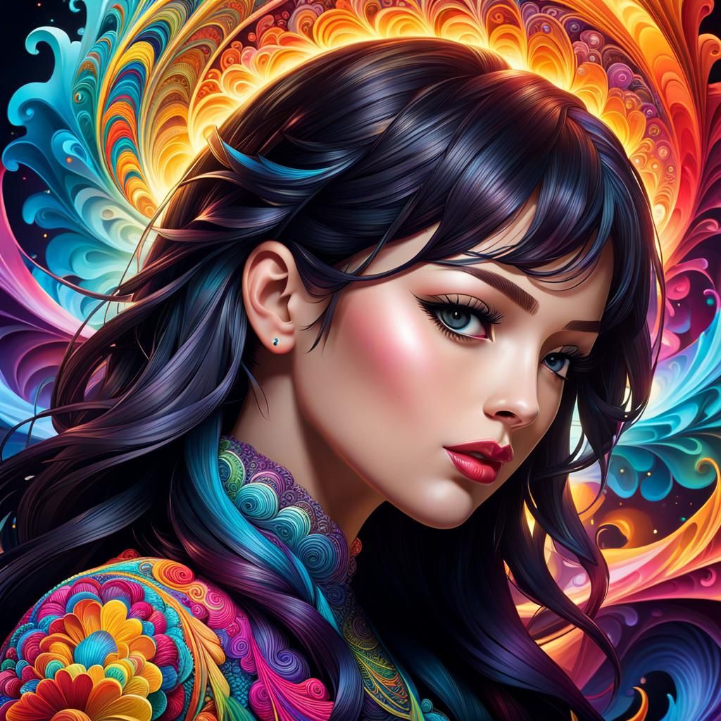 Hyperrealistic Colorful Face with Fractal Elements