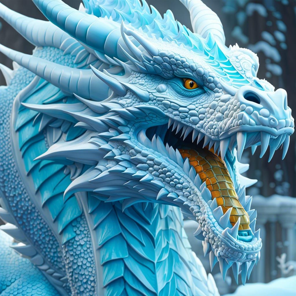 Intricate Ice Dragon Sculpture in Cool Colors