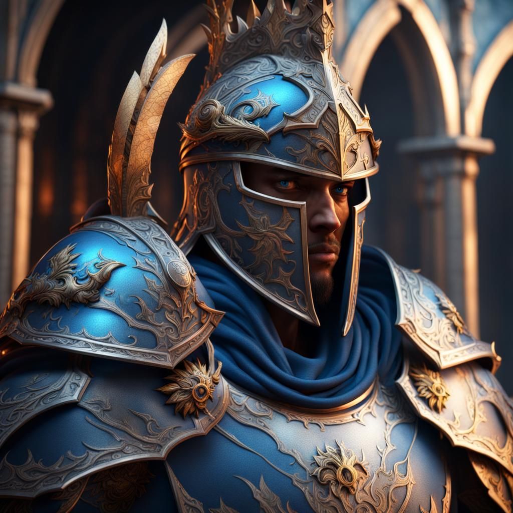 Blue Fire God Armor: Hyperrealistic Digital Art
