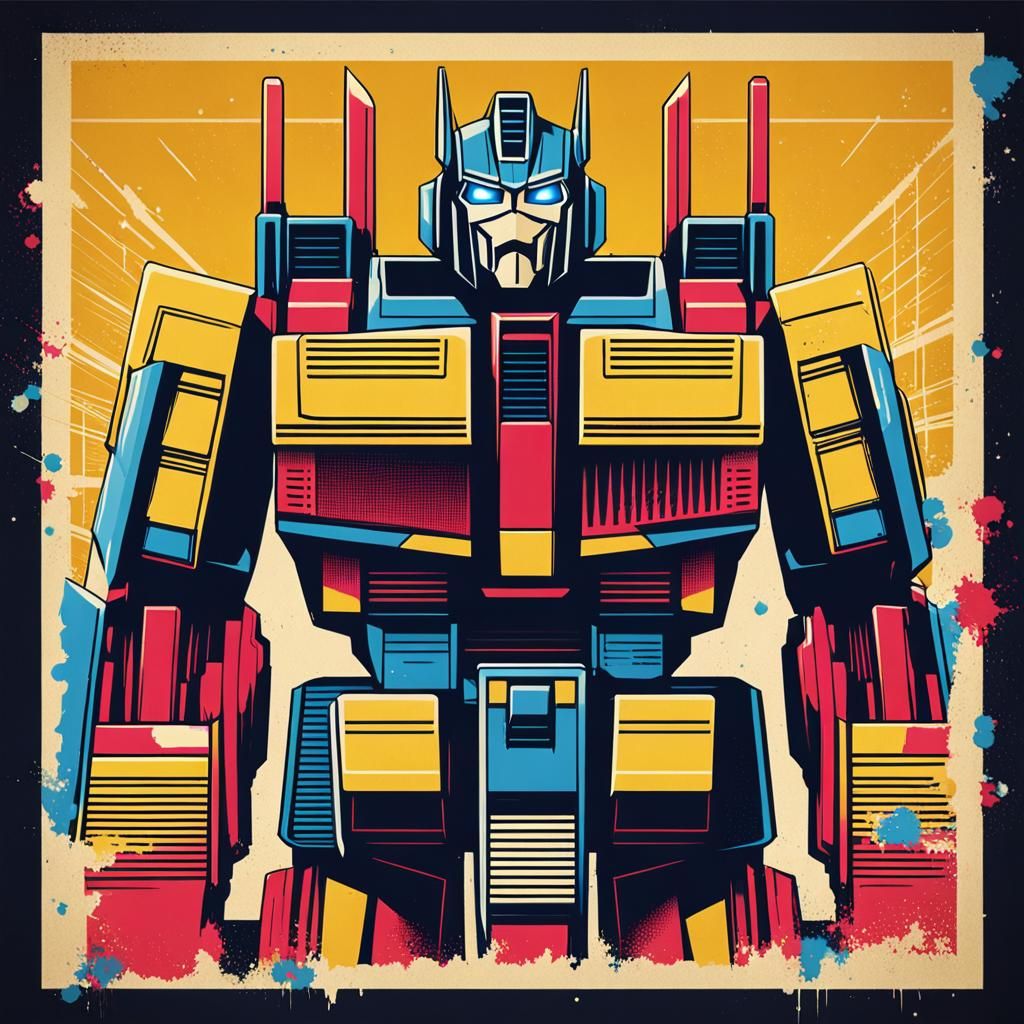 Vintage 80s Transformers Movie Poster in Pop Art Style