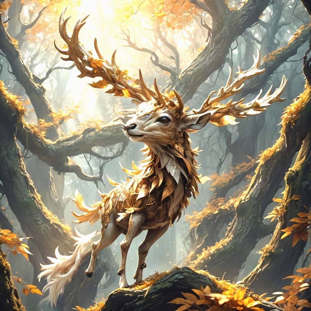 Gazalit: Deer-Cat Hybrid in a Magical Forest