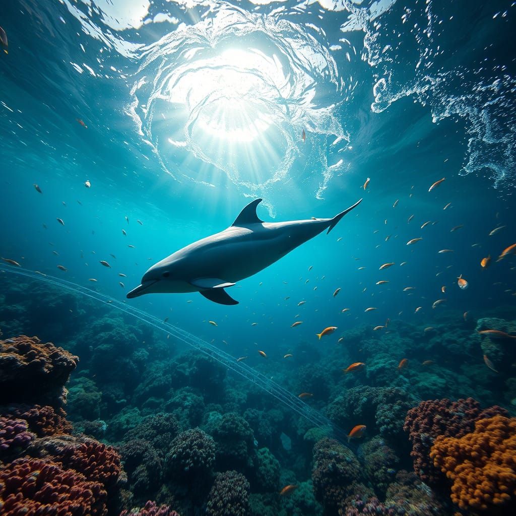 Epic Dolphin in Vibrant Coral Reef Digital Matte Painting