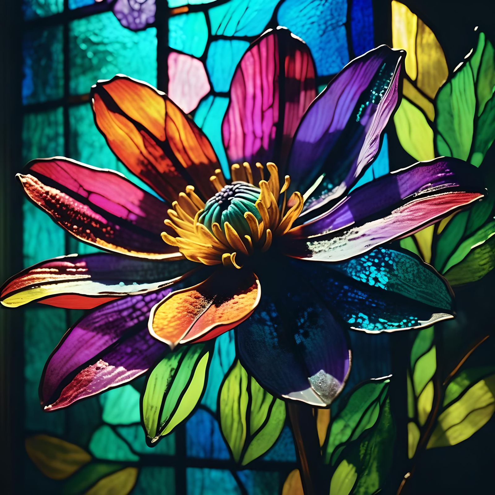 Stained Glass Flower in Cinematic Style