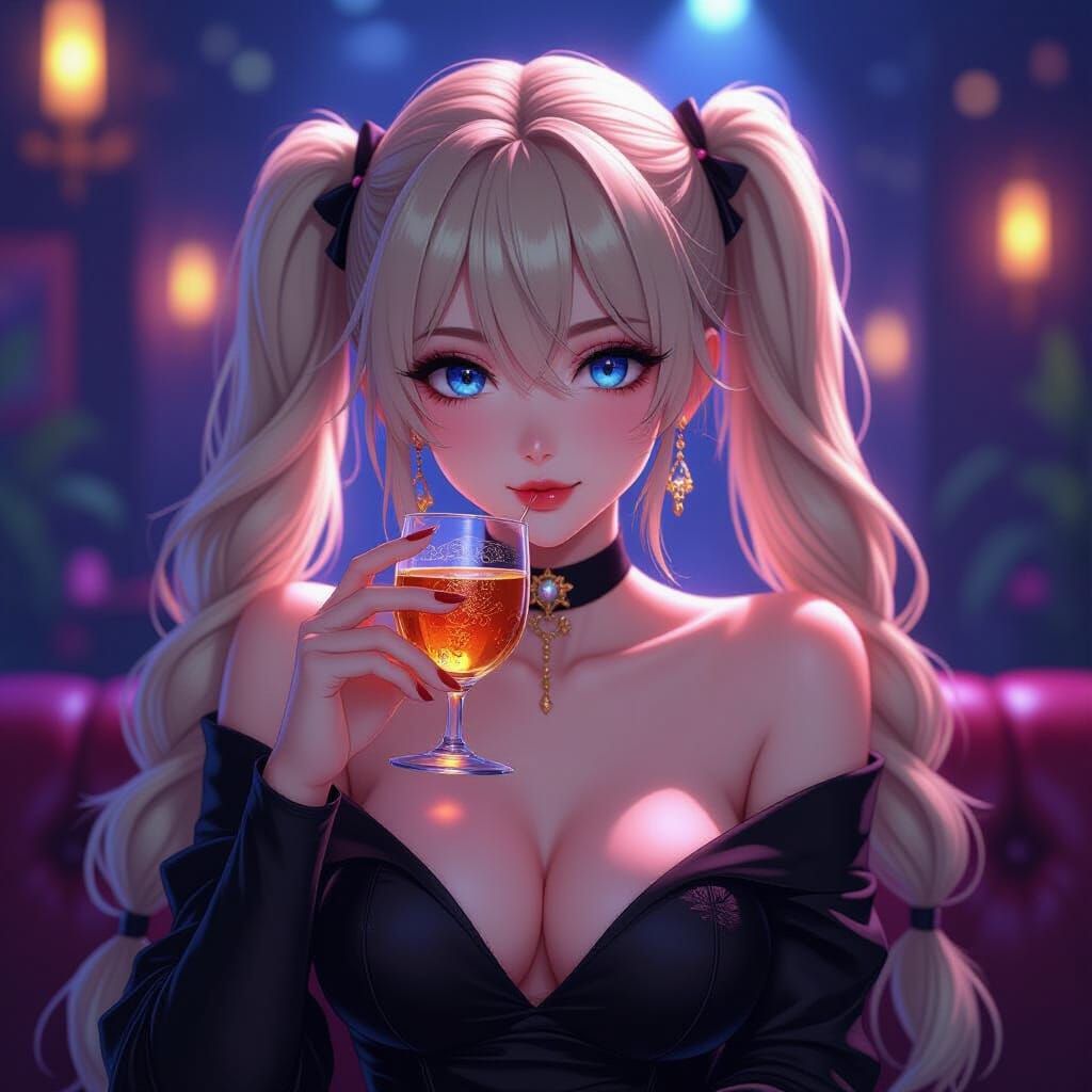 Anime Woman in Club with Pigtails, 3D Render