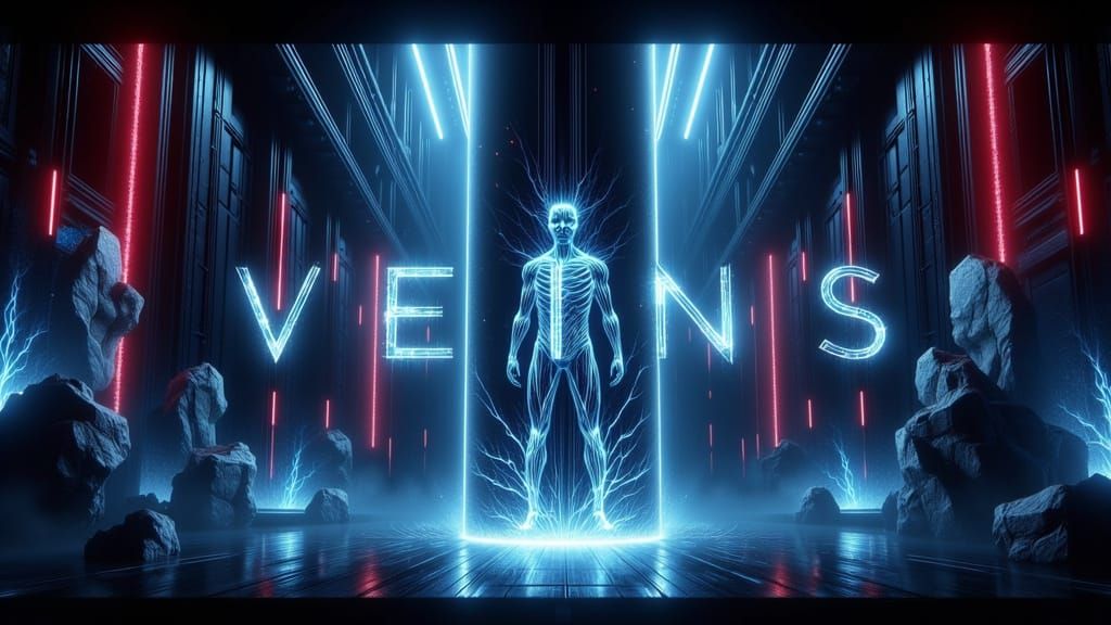 Sci-Fi Thriller Book Cover: "Veins" in Cyberpunk Style
