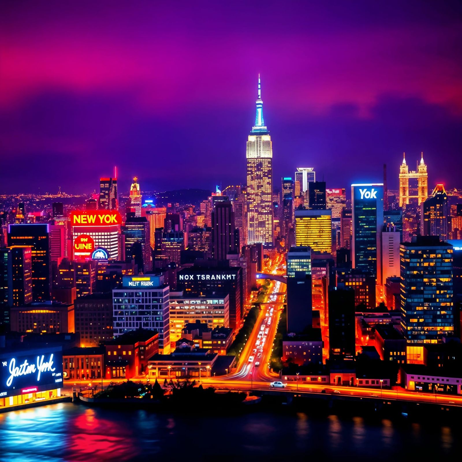 New York City at Night in Cosmic Dark Berries Tint