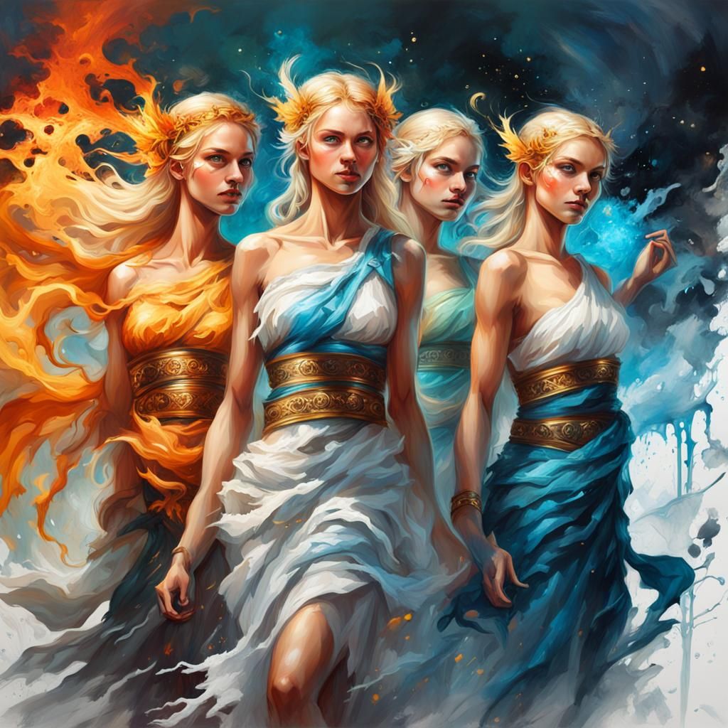 Fairies with Wind, Ice, and Fire Powers in Graffiti Art