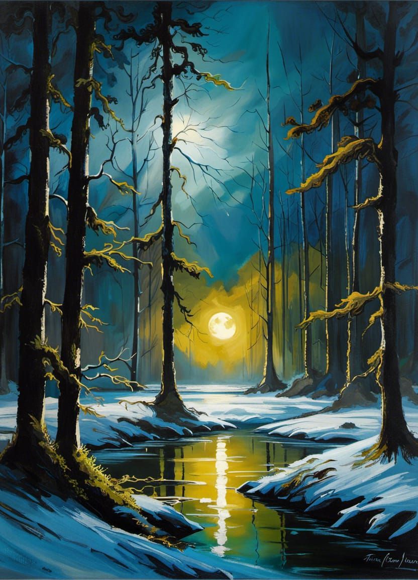 Frozen Winter Inlet in Surrealist Style