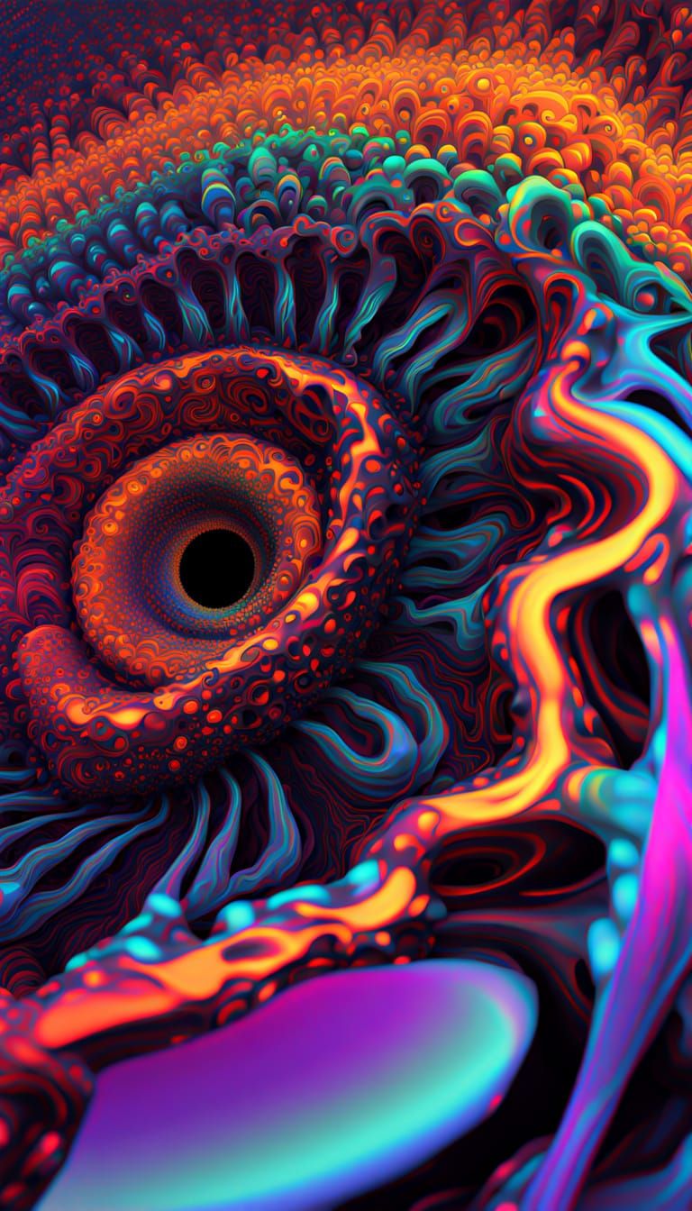 Iridescent Fractal Black Hole in Neon 3D