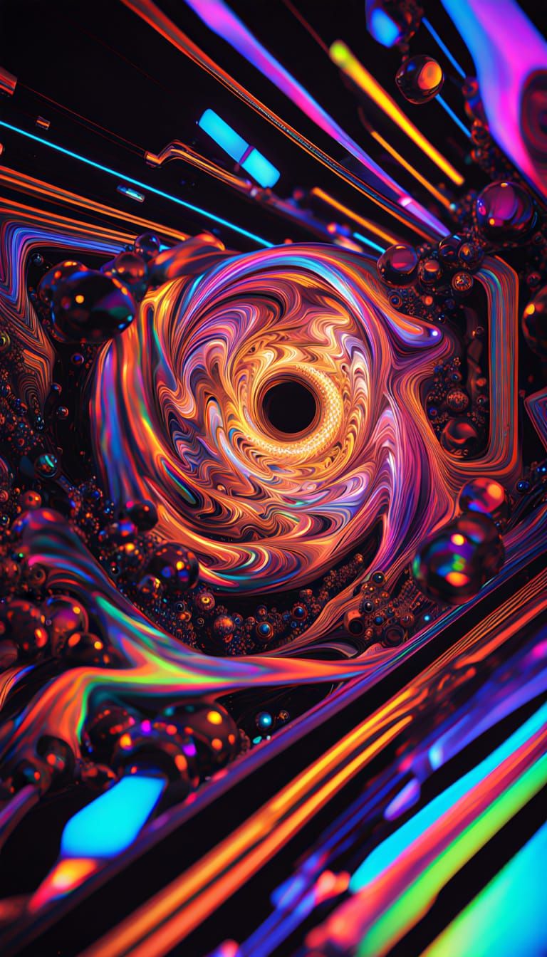 Iridescent Black Hole Gravity Well in Neon Colors