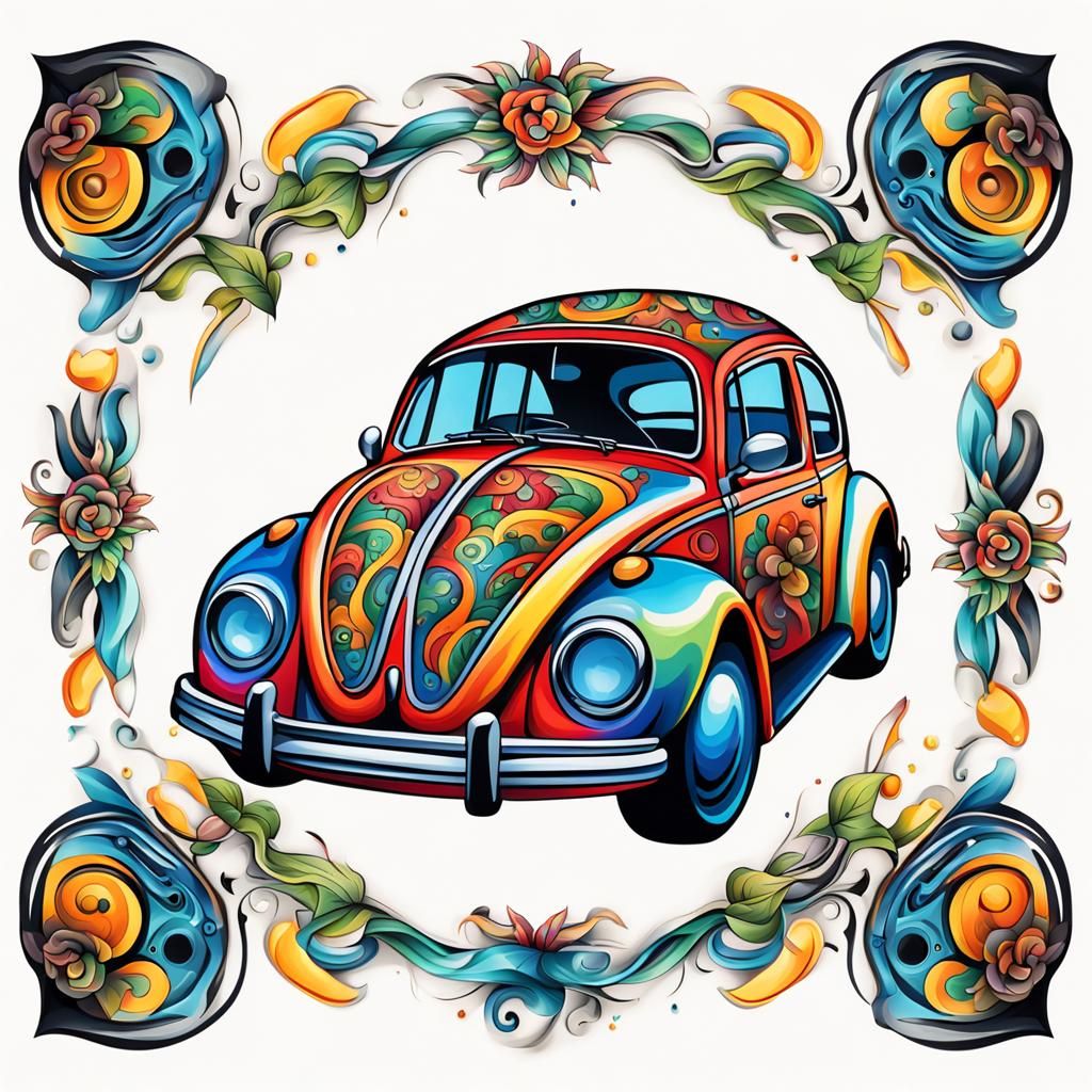 VW Beetle Tattoo Design in New School Style
