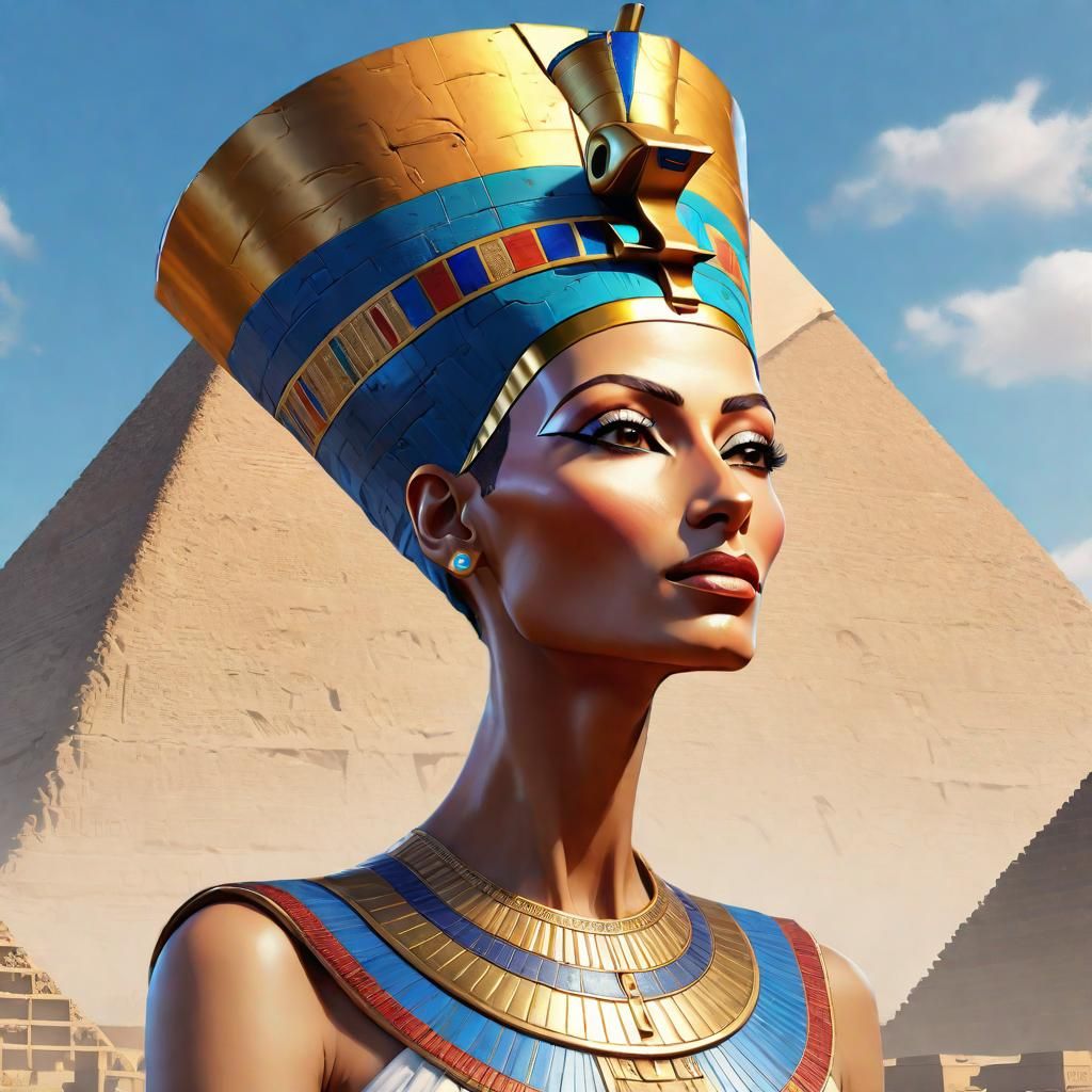 Queen Nefertiti Portrait in Hyperrealistic Style