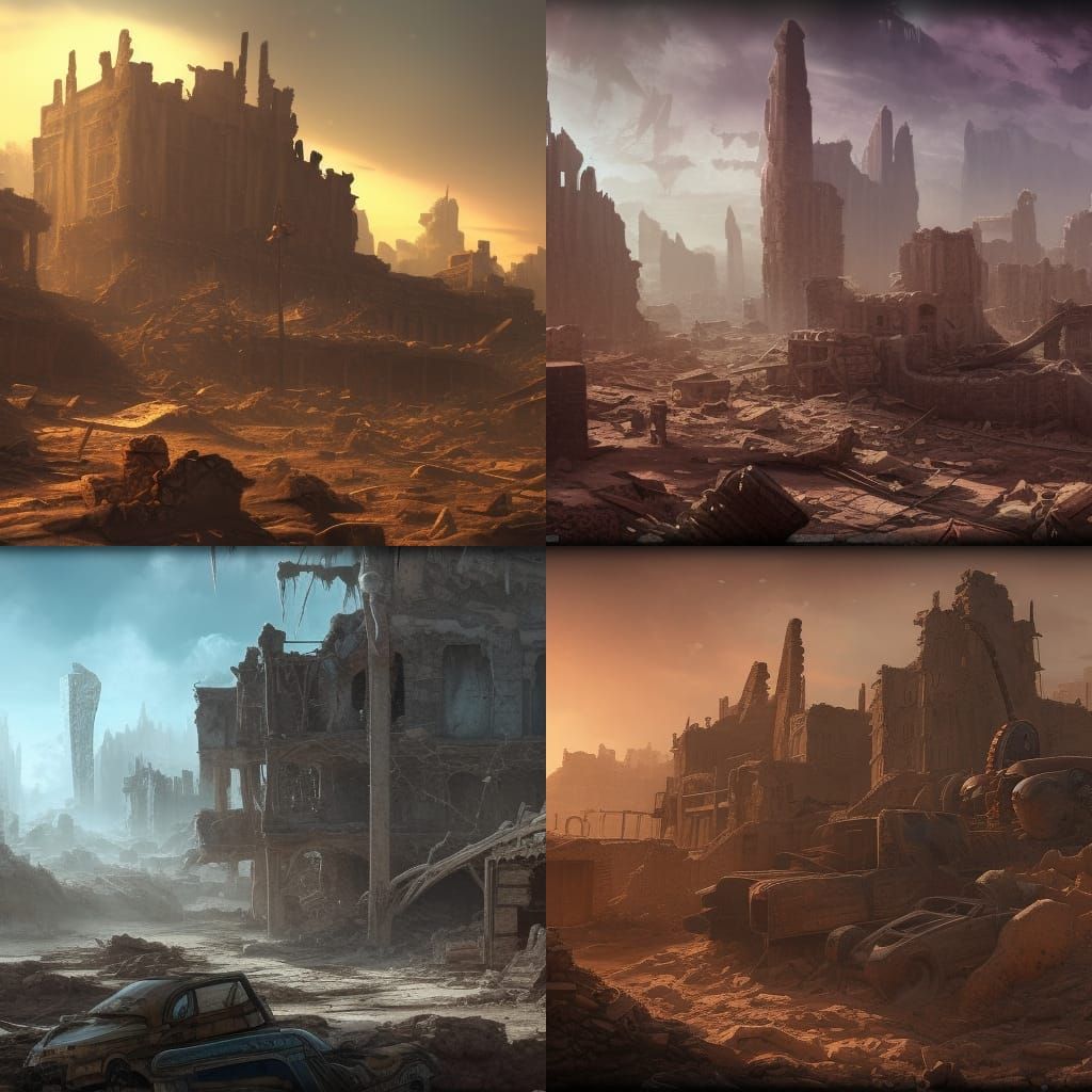 Post-Apocalyptic Desertpunk Ruins in Matte Painting Style