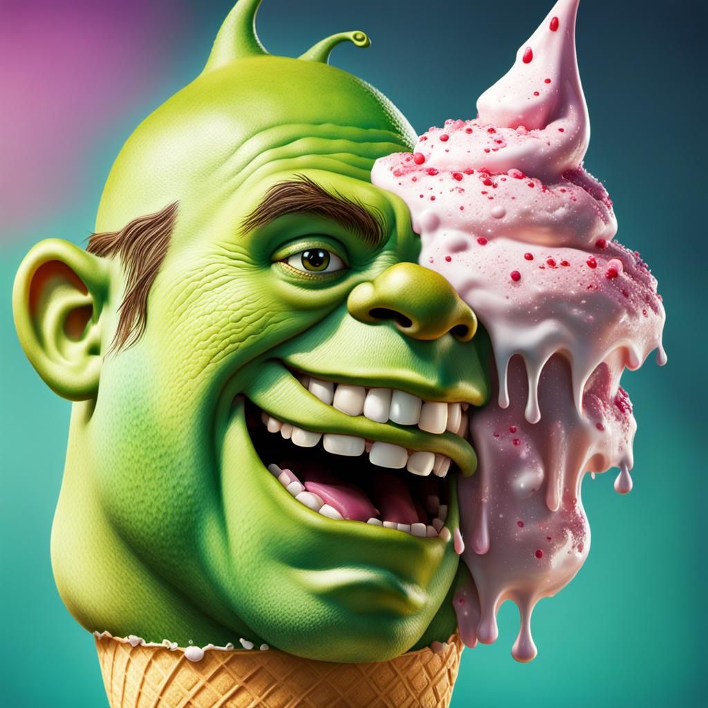 Hyperrealistic Shrek Ice Cream Splash Art