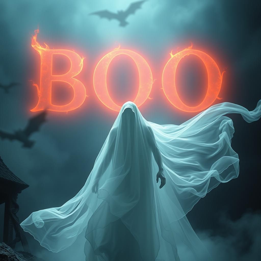 Ethereal Ghostly Figure in Dark Fantasy Landscape