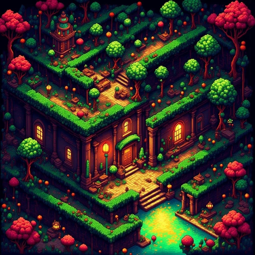 Minotaur in 8-bit Hedge Maze Pixel Art