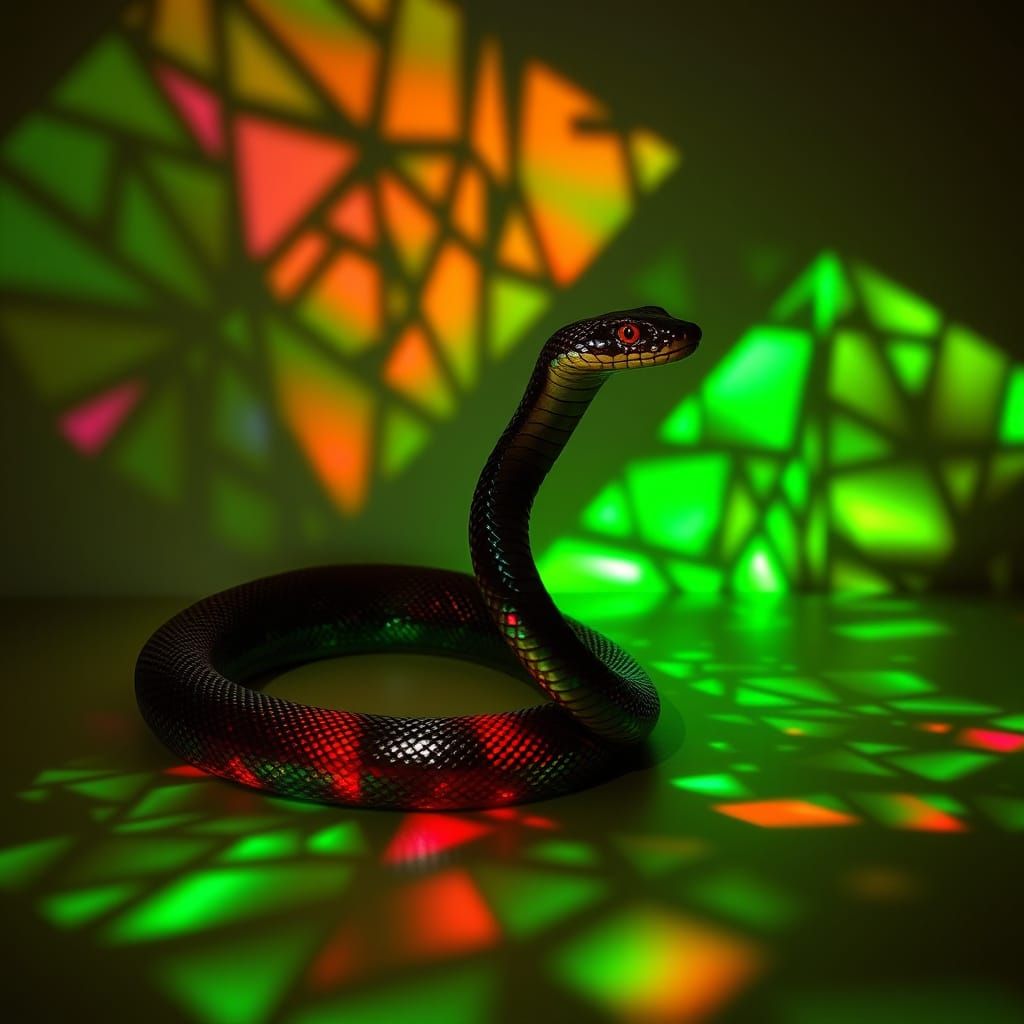Vibrant Emerald and Ruby Prismatic Shadow Snake