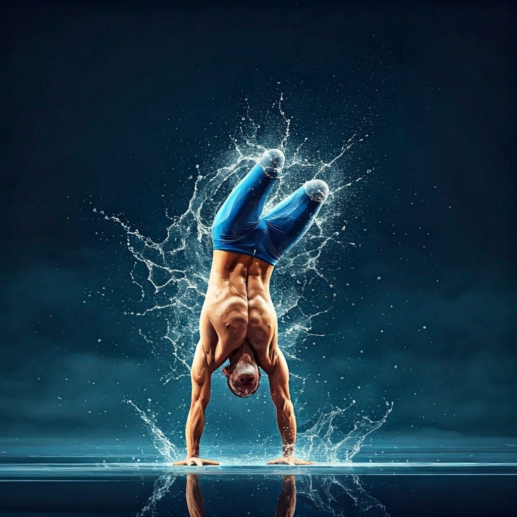 Paralympic Athlete Handstand in Watercolour Style