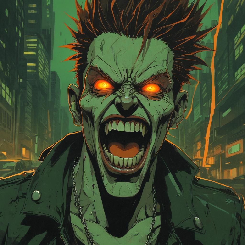 Furious Punk Portrait in Anime Cyberpunk Style