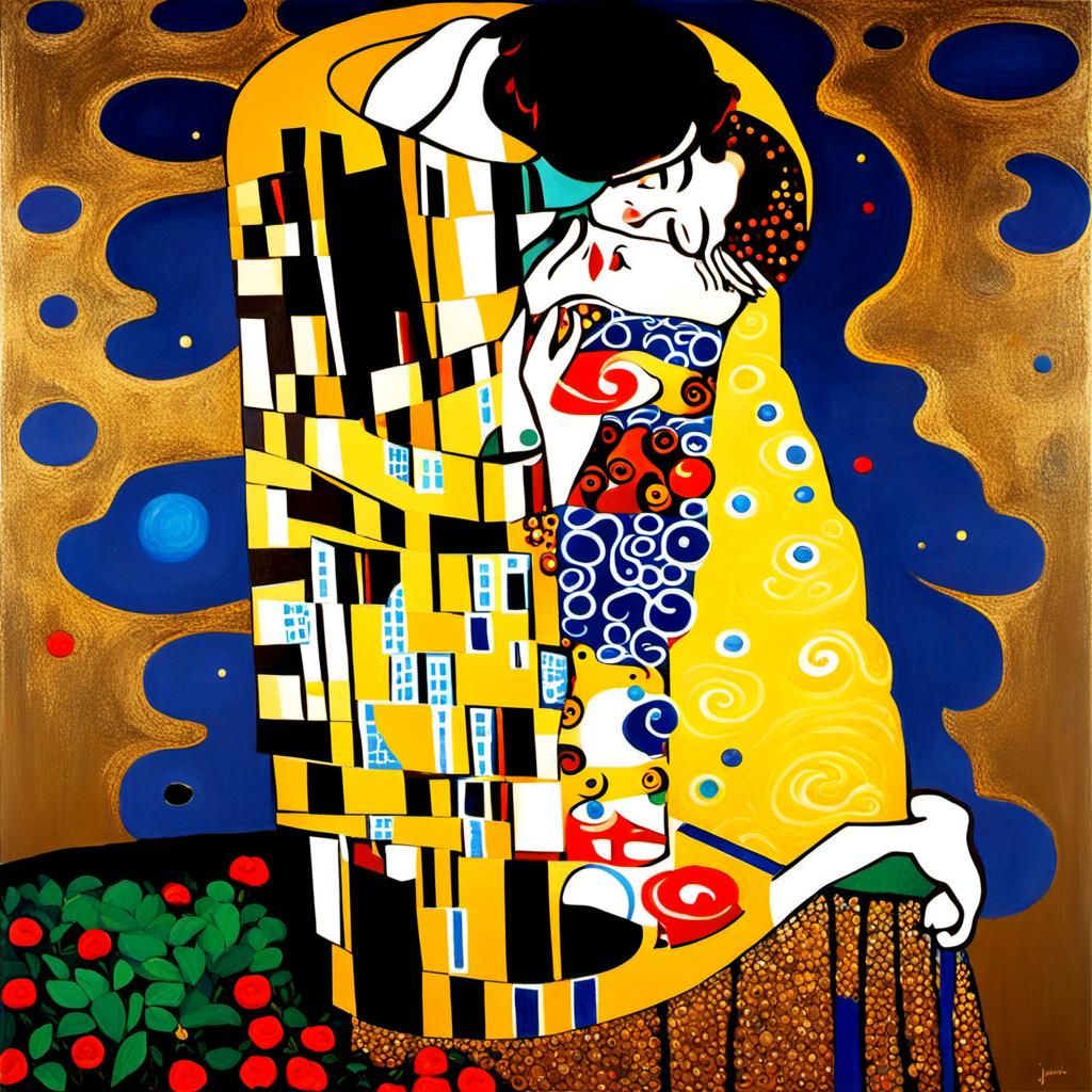 Lovers Embrace in Gold: An Art Nouveau Kiss