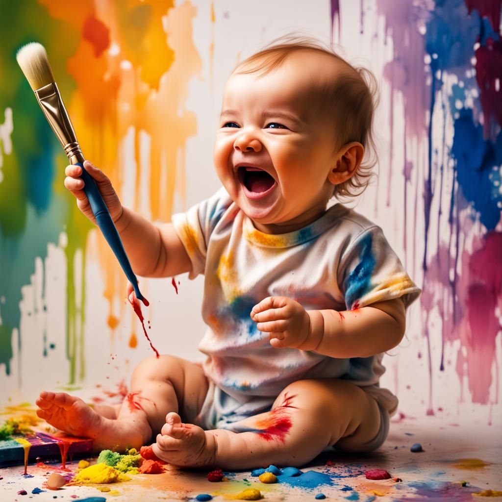 Cute Baby's Colorful Art Adventure