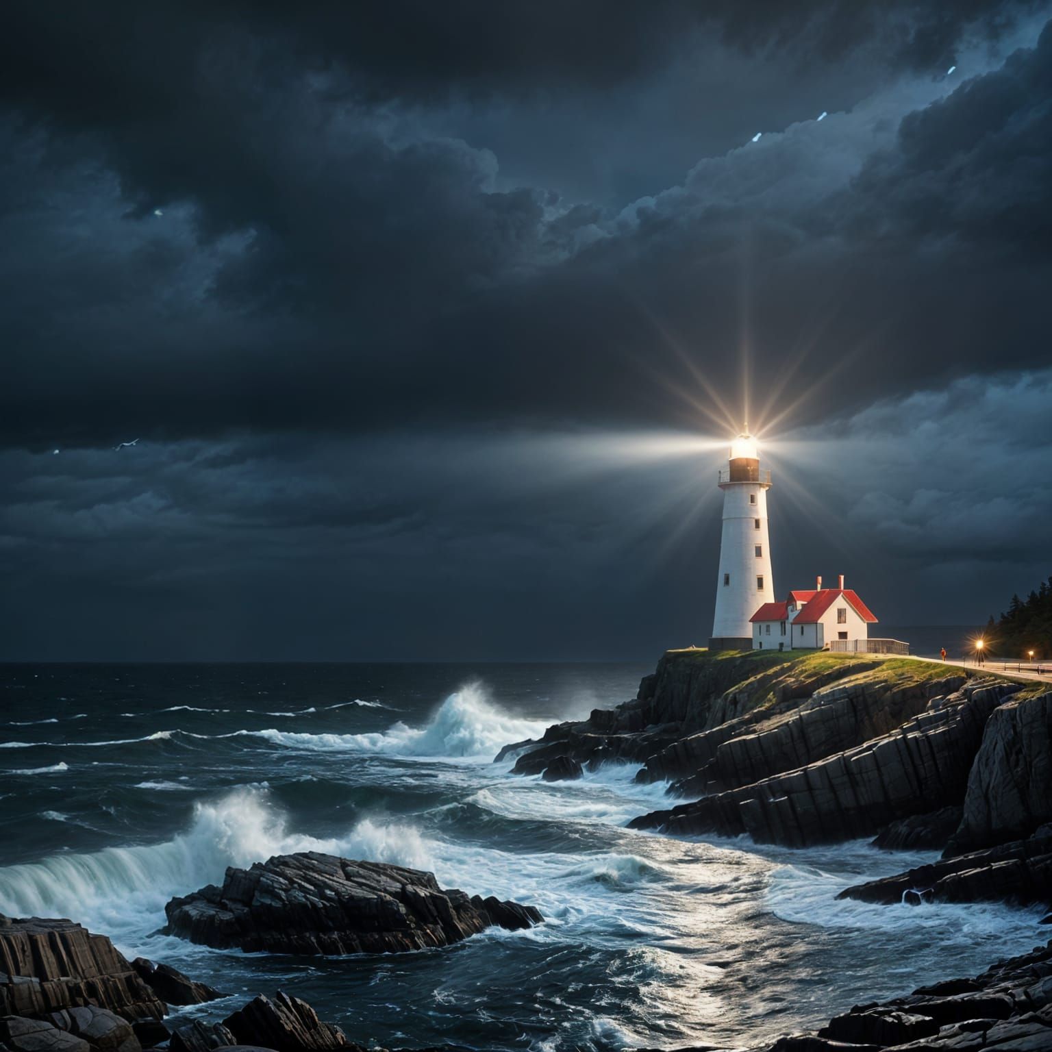 Nova Scotia Lighthouse in Stormy Night