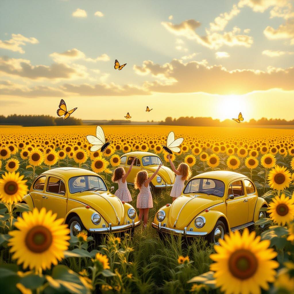 Winged Beetles in a Golden Sunflower Field