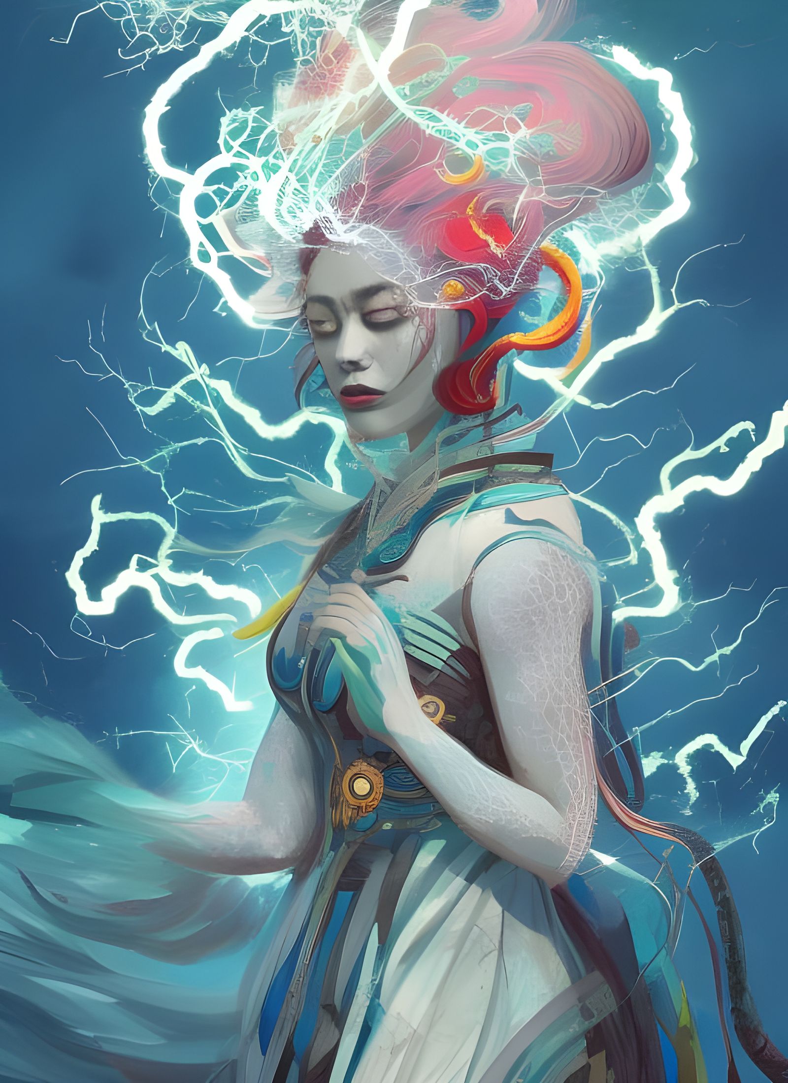 Majestic Storm Goddess in Japanese Art Style