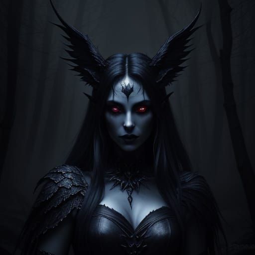 Dark Fae in Midnight Blue and Crimson Hues