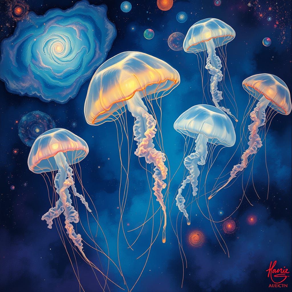 Cosmic Jellyfish Dance: An Impressionistic Dreamscape