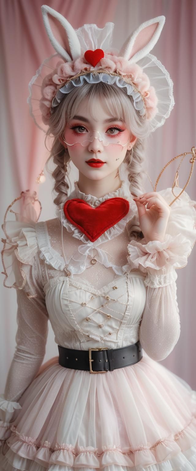 Girl in Whimsical Lolita Fashion with Rabbit Ears