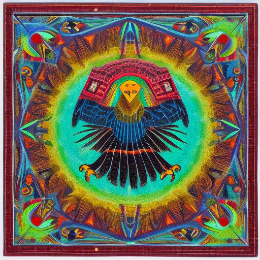 Ethereal Eagle Amidst Eudialyte Crystals in Mixed Media