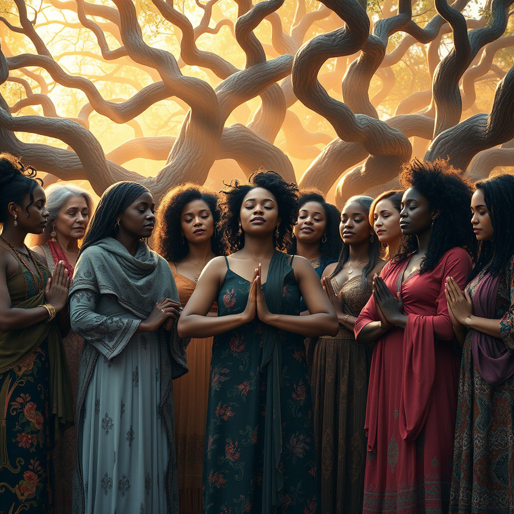 Empowered Women's Circle in Dreamlike Forest