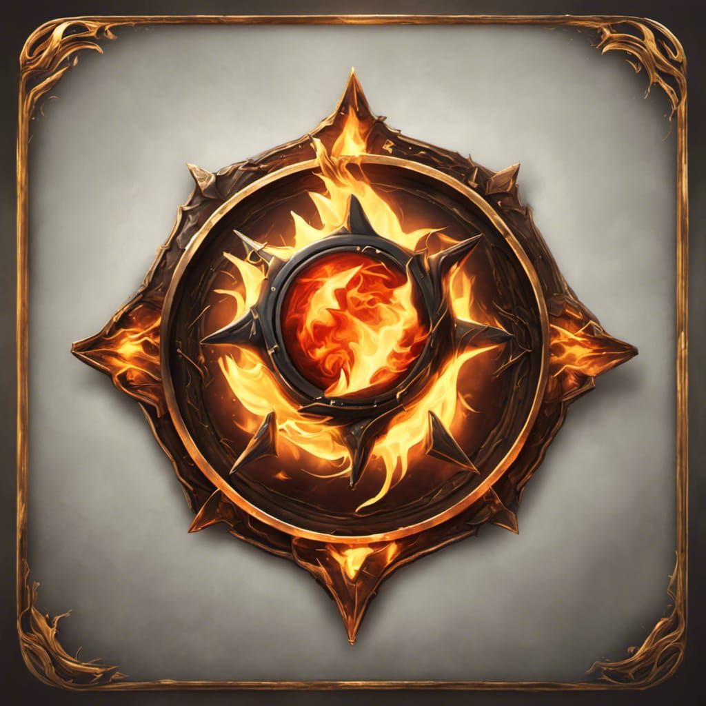 RPG Fireball Icon with Golden Border