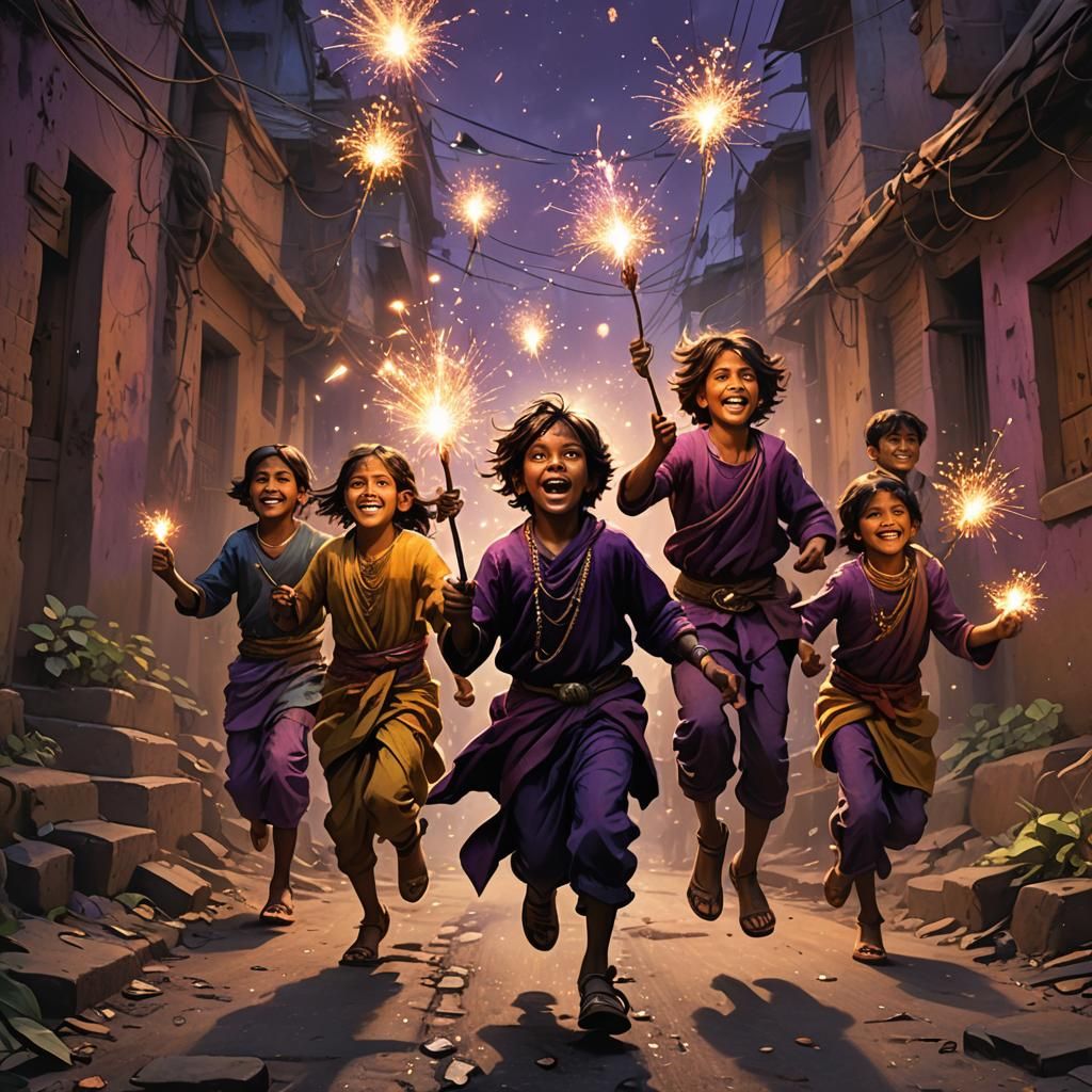 Diwali Celebration: Dark Fantasy Art in Indian Slum